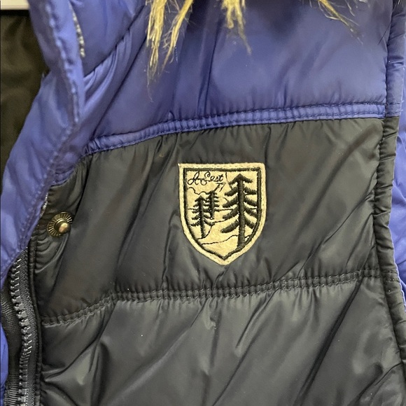 American Eagle Outfitters Navy and Blue Quilted Vest with Faux Fur Hood - Picture 3 of 8